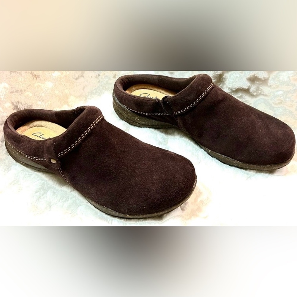 Clarks Dark Brown Suede Mules